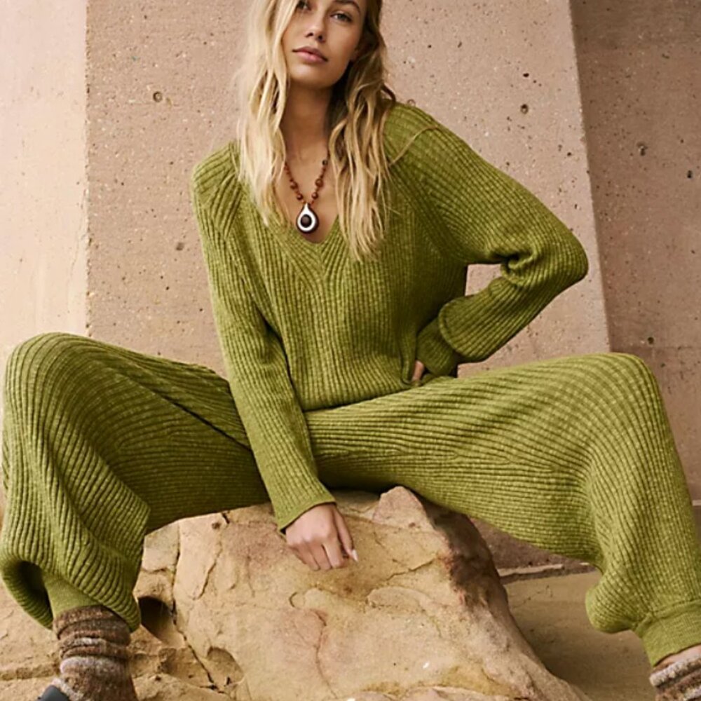 Free People green sweater and pant set